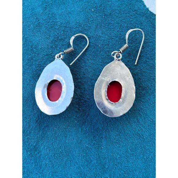 925 Sterling Red Coral Necklace & Earring Set 20" - Picture 5 of 6